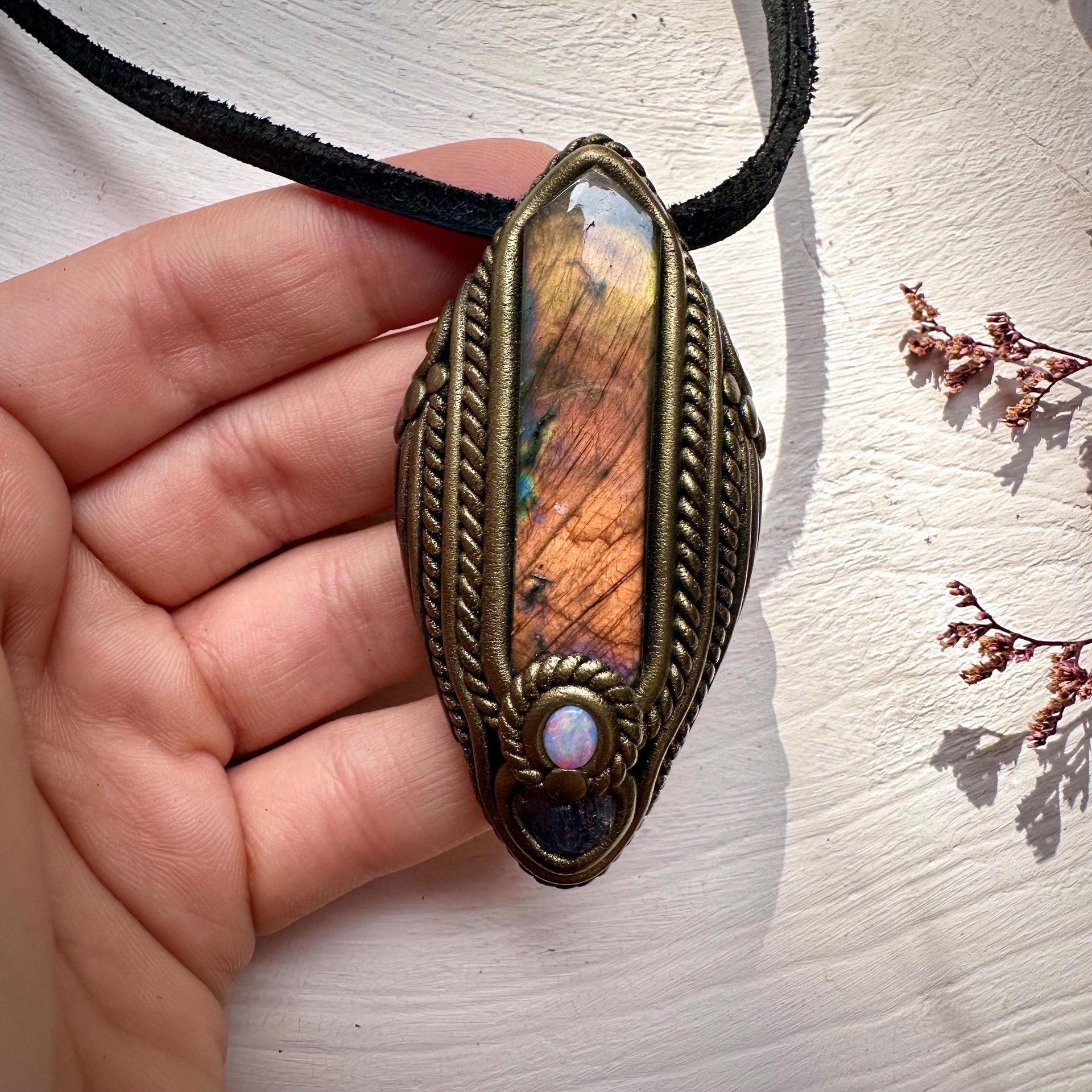 Labradorite Tanzanite and Australian Opal Pendant Necklace - FairyGardenGlow