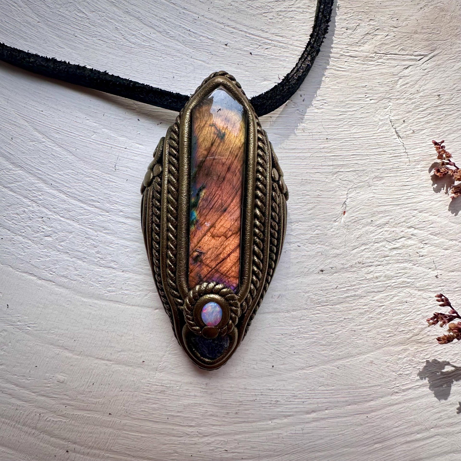 Labradorite Tanzanite and Australian Opal Pendant Necklace - FairyGardenGlow
