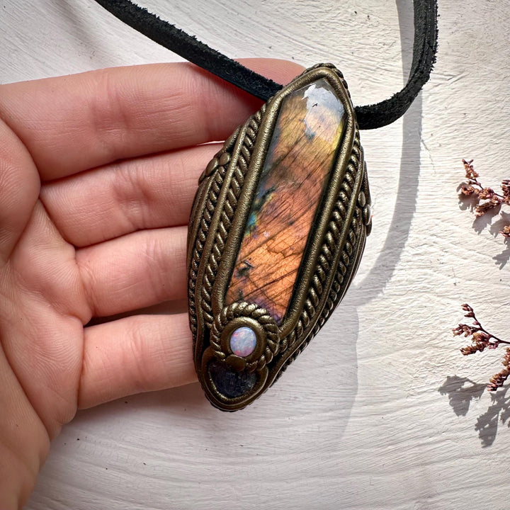 Labradorite Tanzanite and Australian Opal Pendant Necklace - FairyGardenGlow