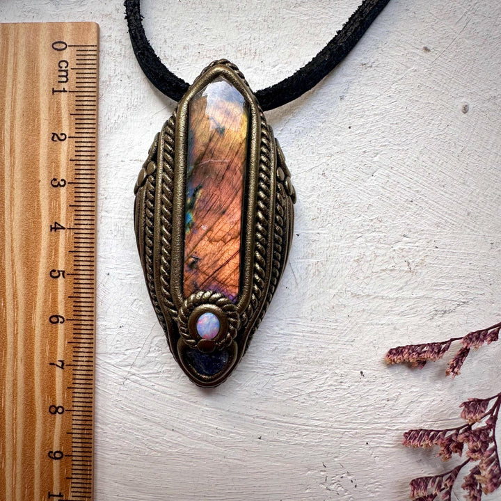 Labradorite Tanzanite and Australian Opal Pendant Necklace - FairyGardenGlow