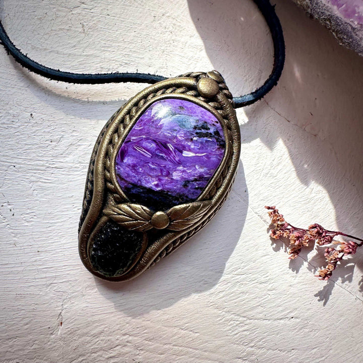 Charoite and Moldavite Necklace - FairyGardenGlow