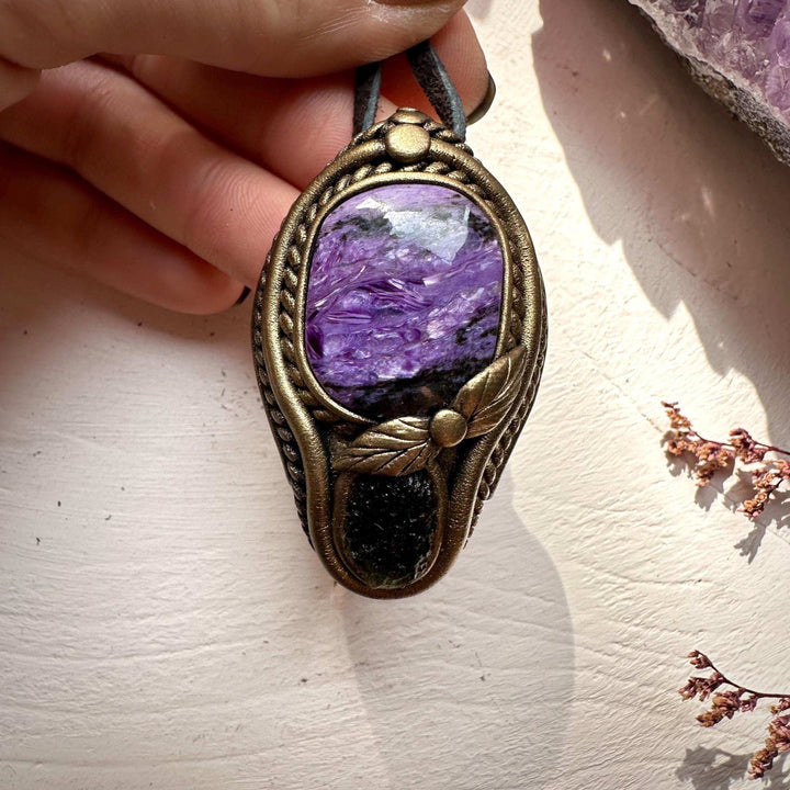 Charoite and Moldavite Necklace - FairyGardenGlow