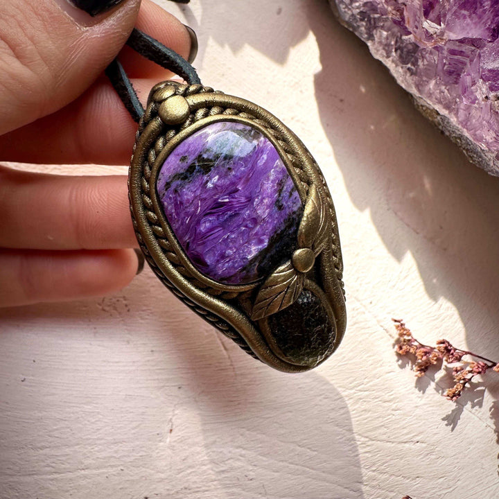 Charoite and Moldavite Necklace - FairyGardenGlow