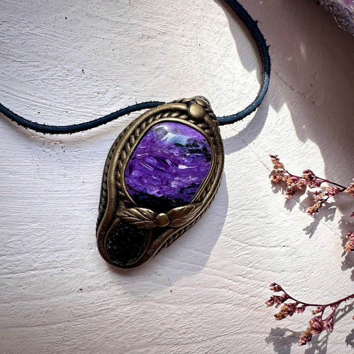 Charoite and Moldavite Necklace - FairyGardenGlow
