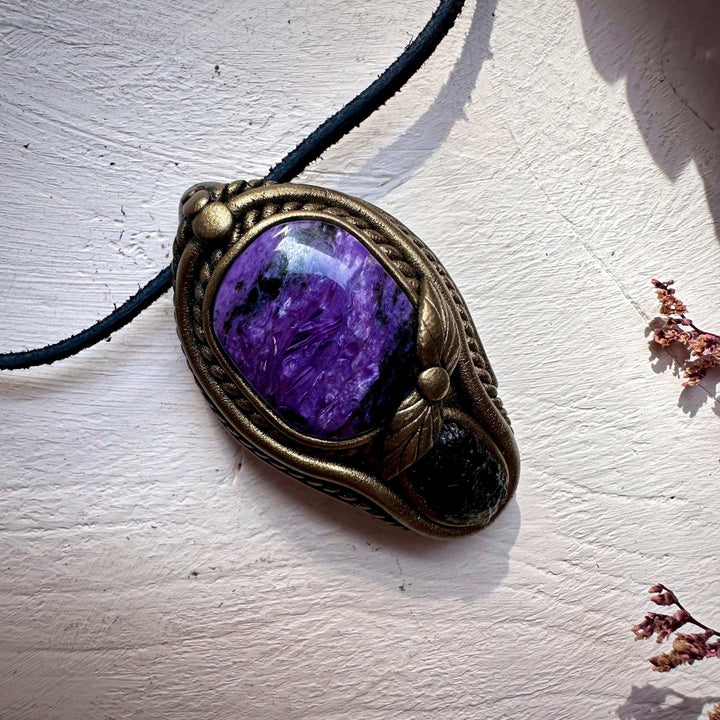 Charoite and Moldavite Necklace - FairyGardenGlow