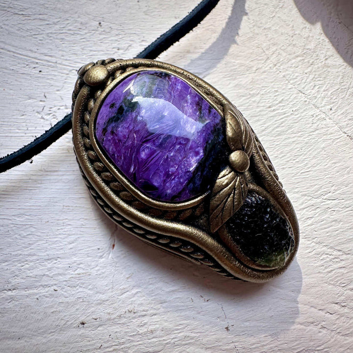 Charoite and Moldavite Necklace - FairyGardenGlow