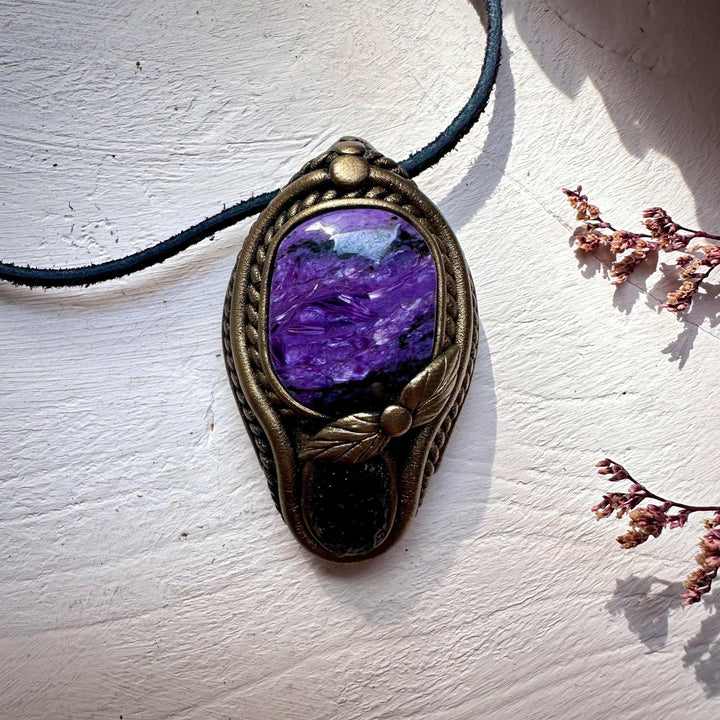 Charoite and Moldavite Necklace - FairyGardenGlow