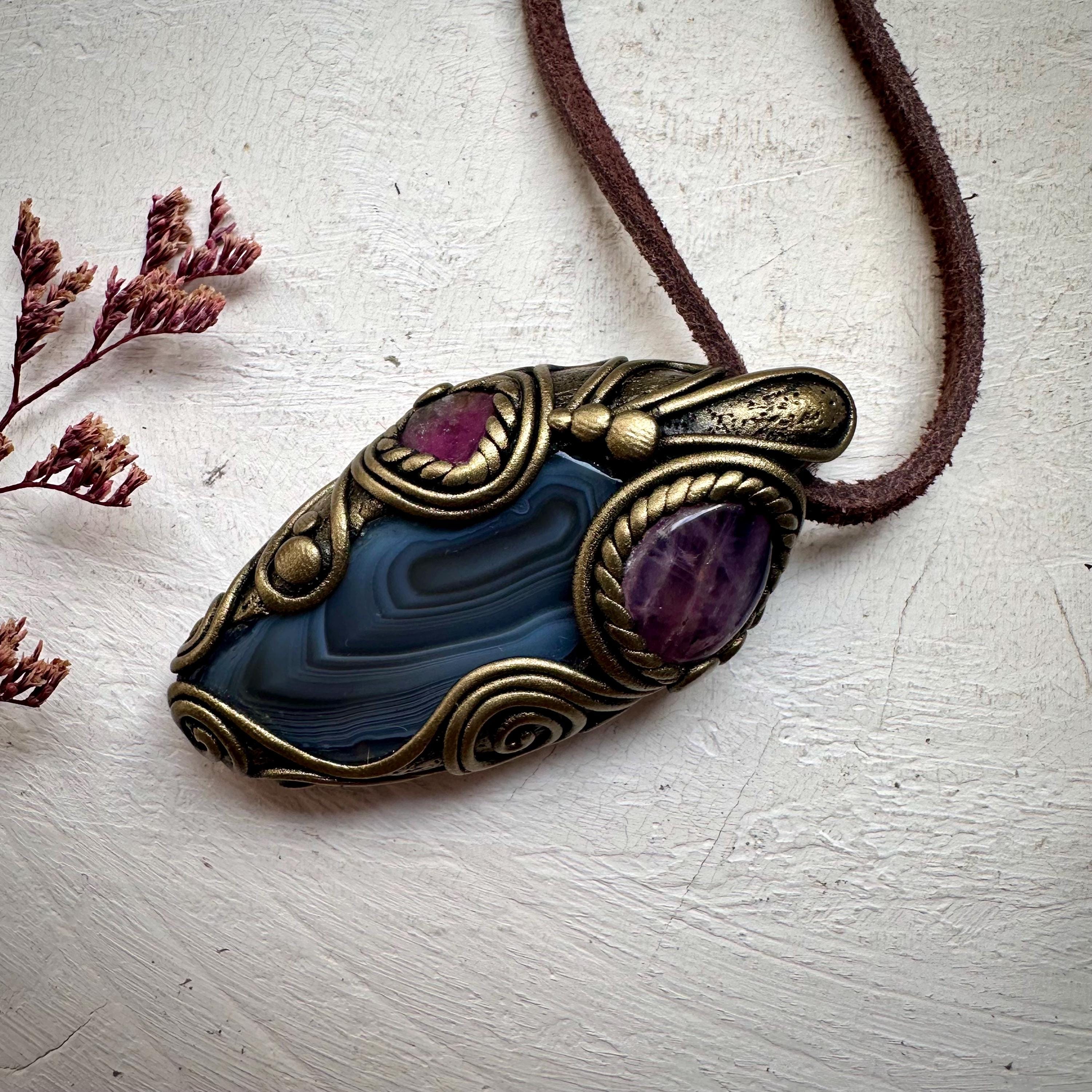 Botswana Agate Bi Color Tourmaline and Lavender Quartz Necklace - FairyGardenGlow