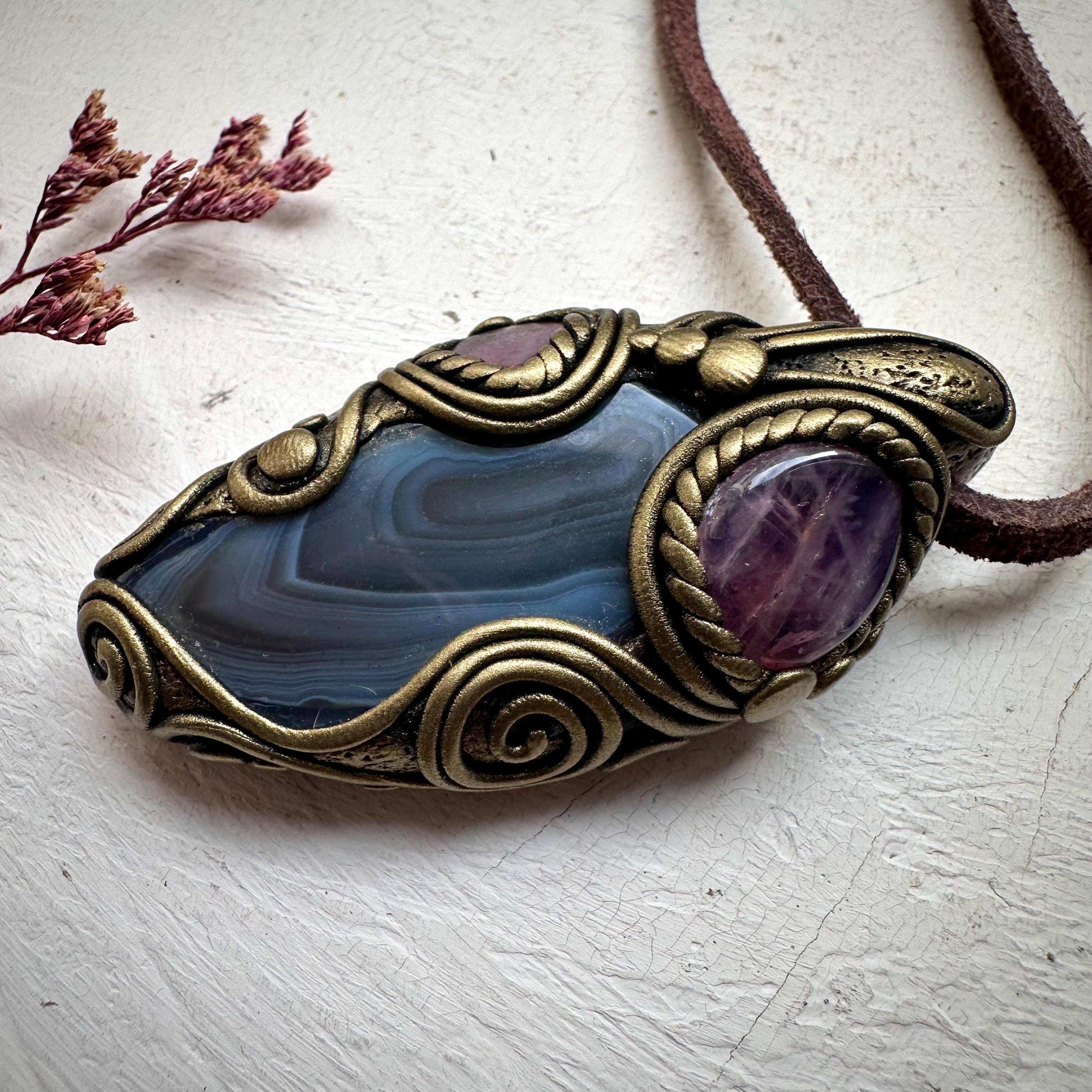 Botswana Agate Bi Color Tourmaline and Lavender Quartz Necklace - FairyGardenGlow