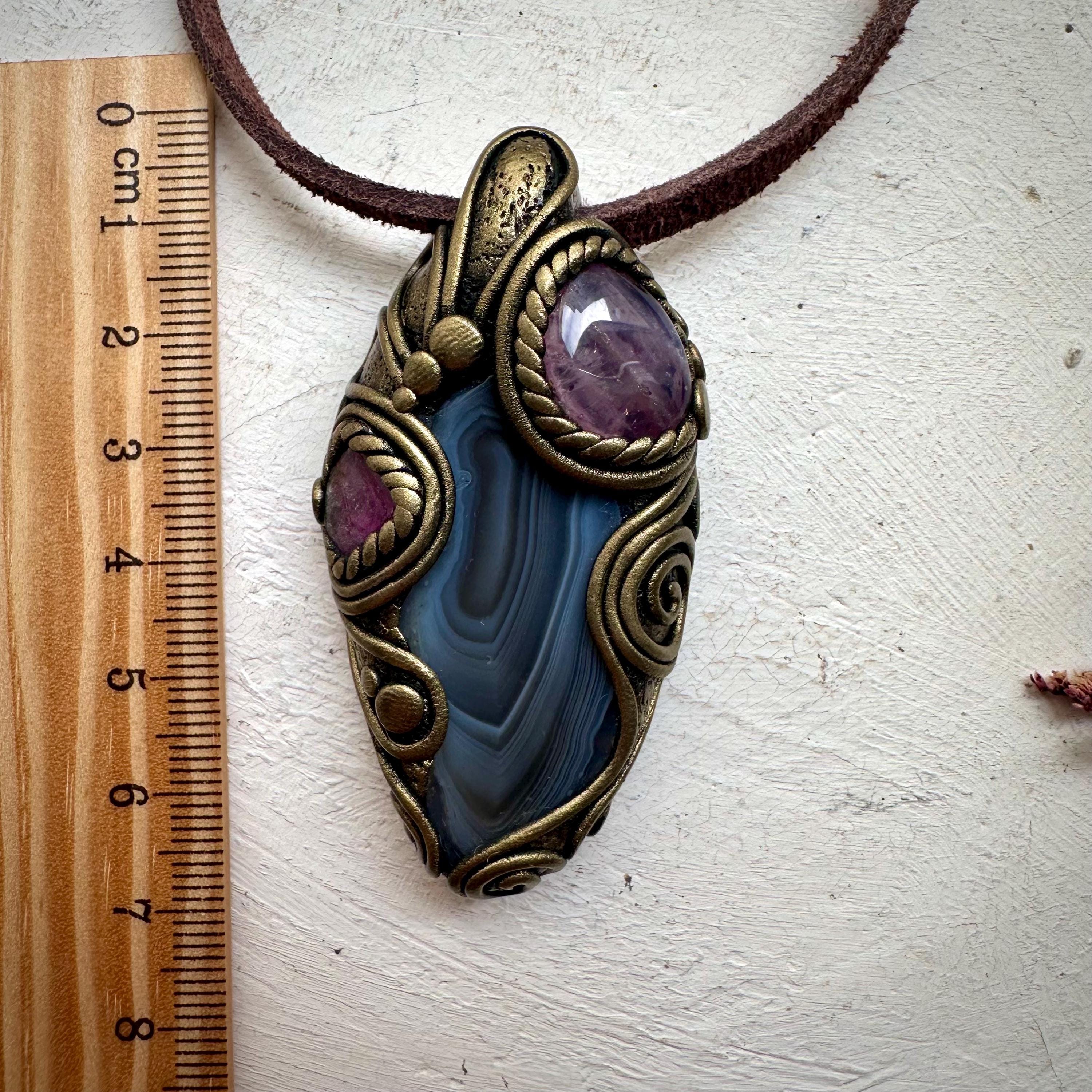 Botswana Agate Bi Color Tourmaline and Lavender Quartz Necklace - FairyGardenGlow