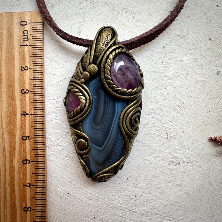Botswana Agate Bi Color Tourmaline and Lavender Quartz Necklace - FairyGardenGlow