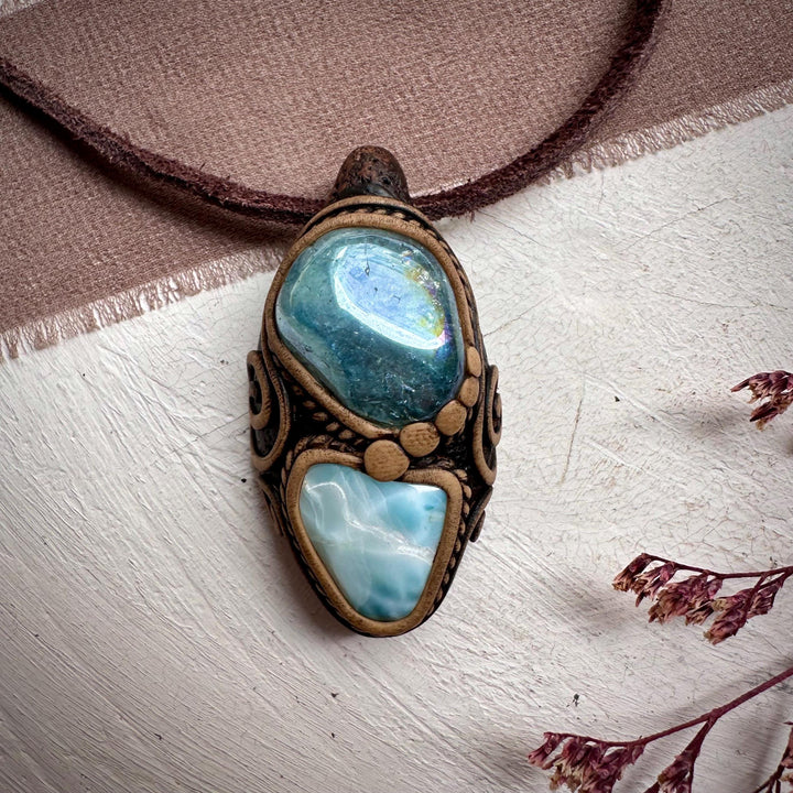 Aqua Aura Quartz and Larimar Necklace - FairyGardenGlow