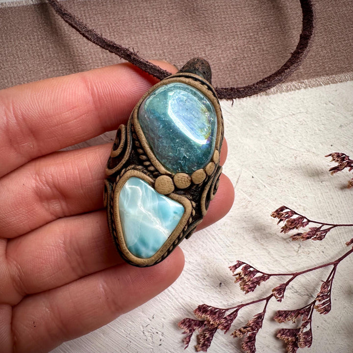 Aqua Aura Quartz and Larimar Necklace - FairyGardenGlow