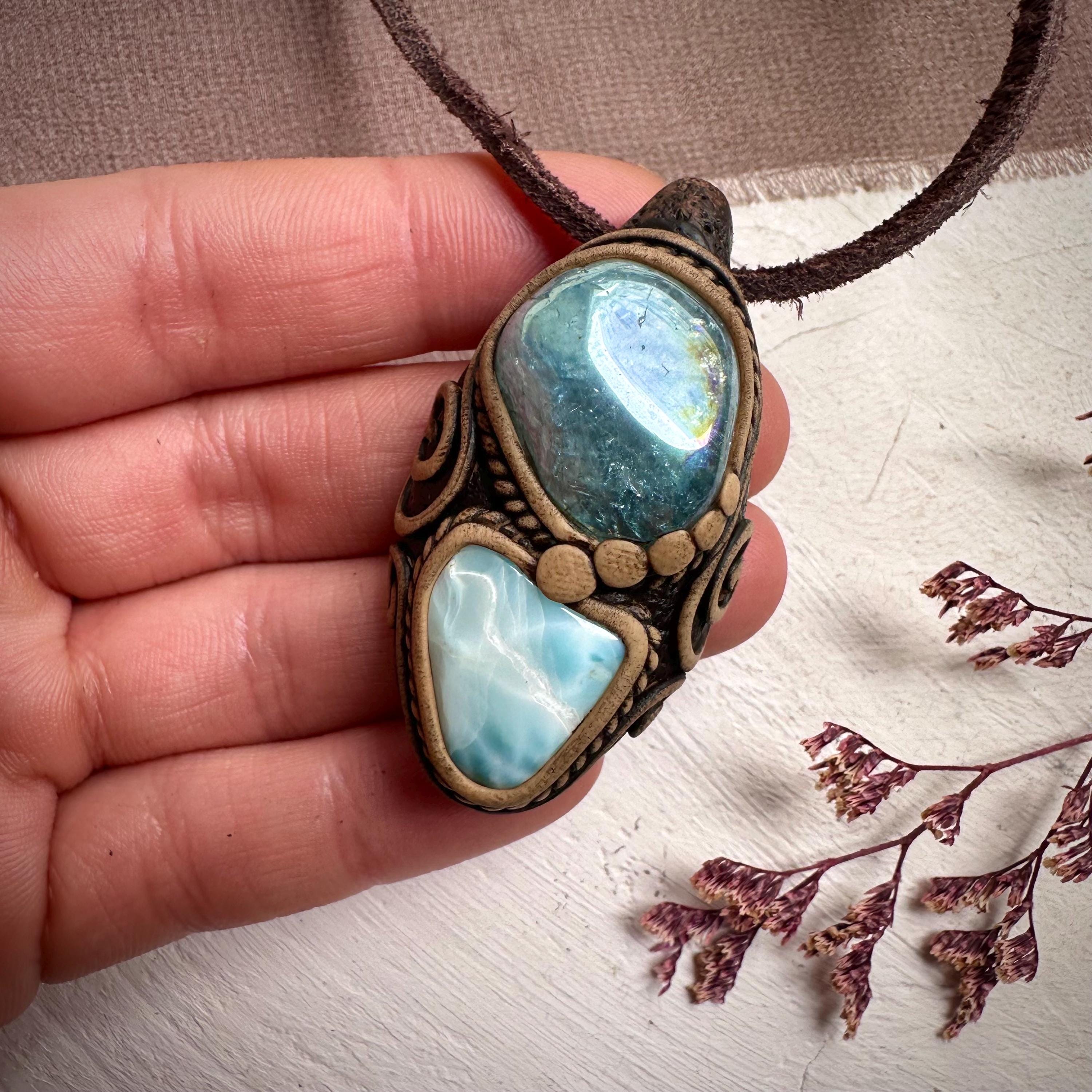 Aqua Aura Quartz and Larimar Necklace - FairyGardenGlow