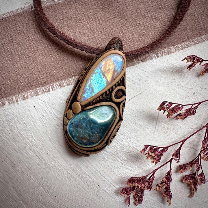 Aqua Aura Quartz and Rainbow Moonstone Necklace - FairyGardenGlow
