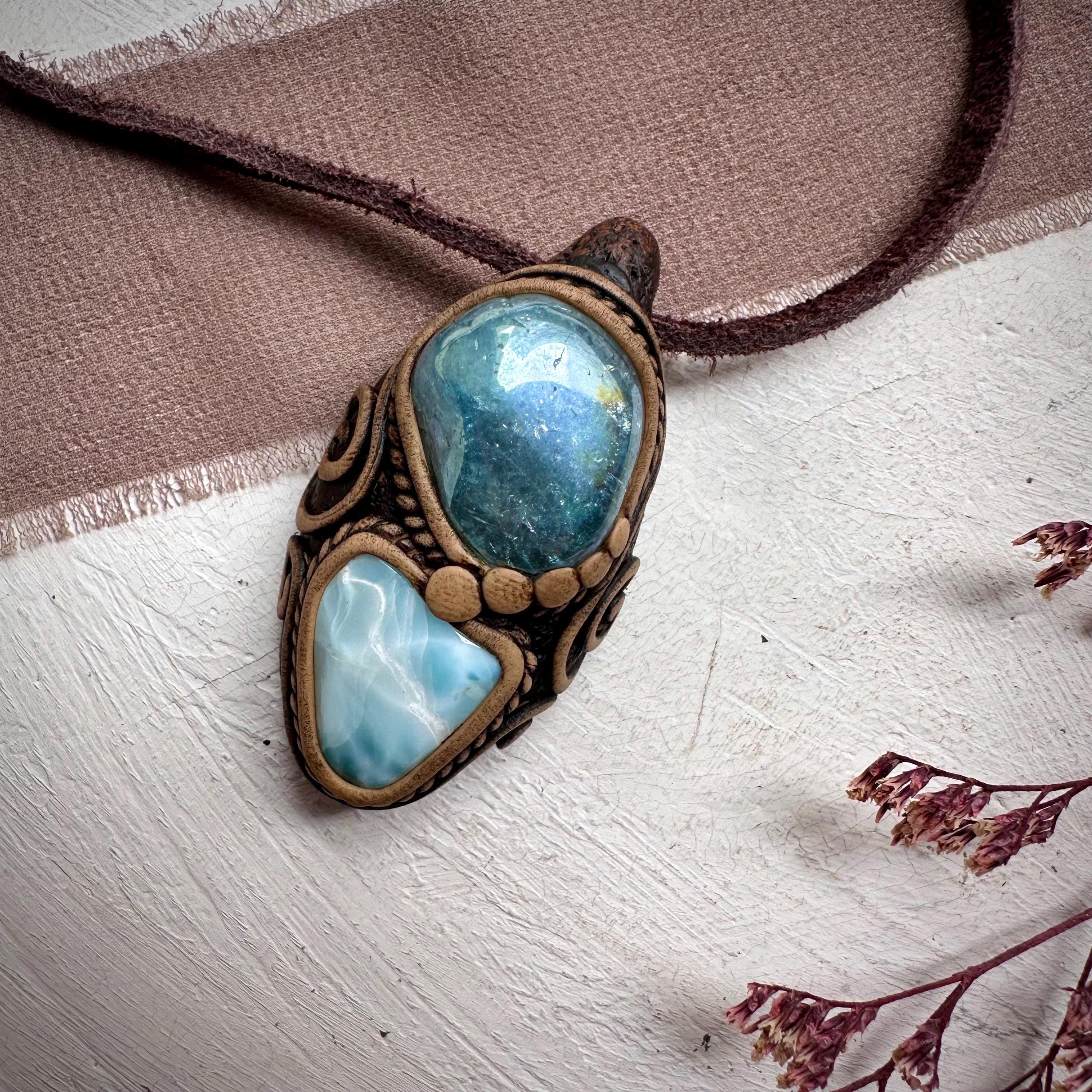 Aqua Aura Quartz and Larimar Necklace - FairyGardenGlow
