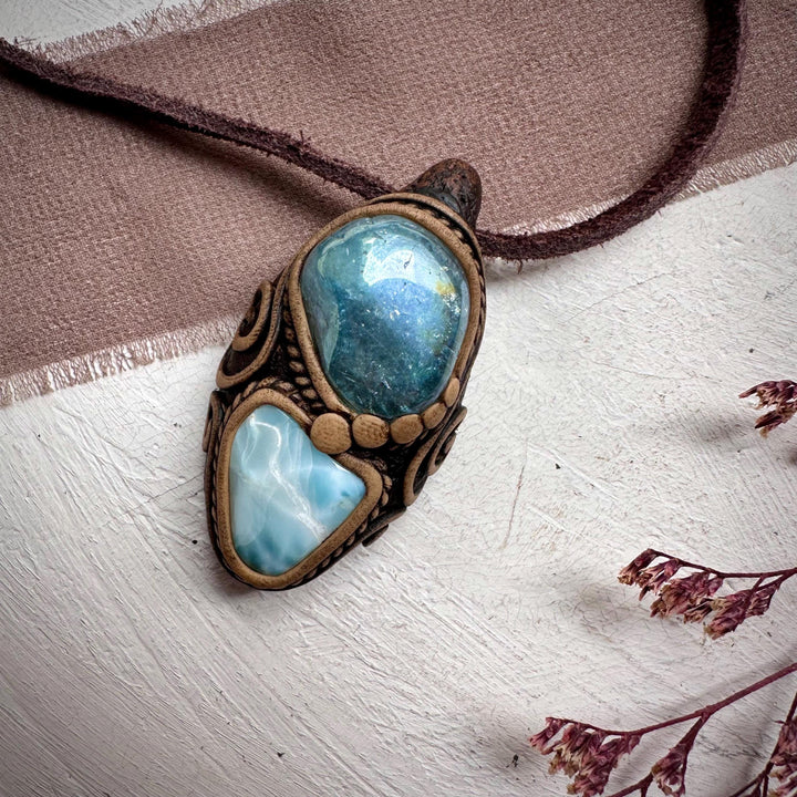 Aqua Aura Quartz and Larimar Necklace - FairyGardenGlow