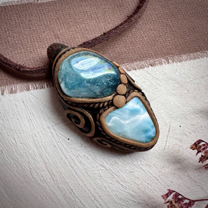 Aqua Aura Quartz and Larimar Necklace - FairyGardenGlow