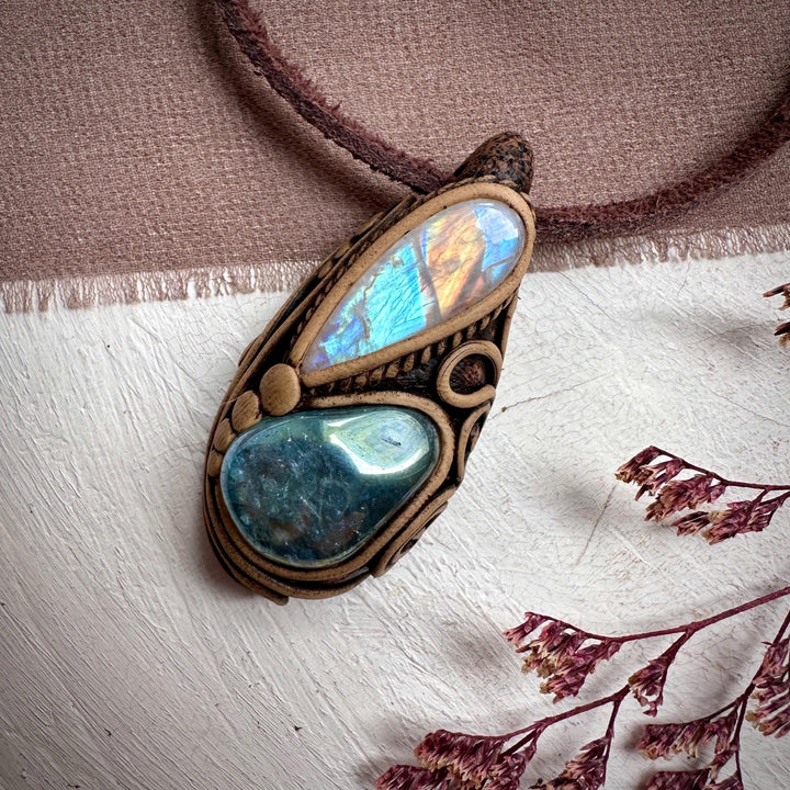 Aqua Aura Quartz and Rainbow Moonstone Necklace - FairyGardenGlow