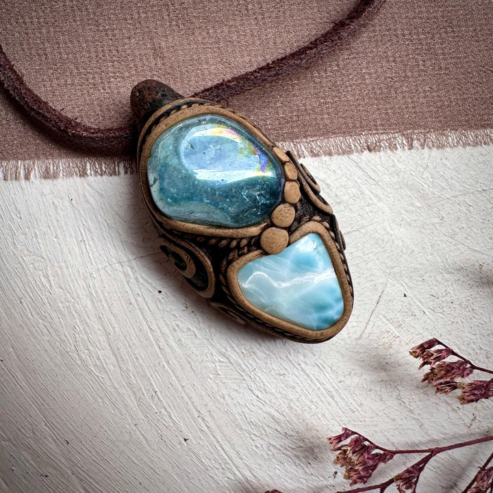 Aqua Aura Quartz and Larimar Necklace - FairyGardenGlow