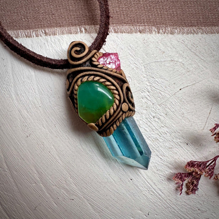 Aqua Aura Quartz Chrysoprase and Raw Spinel Necklace - FairyGardenGlow