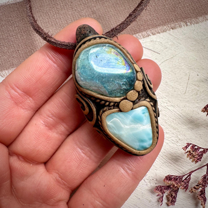Aqua Aura Quartz and Larimar Necklace - FairyGardenGlow