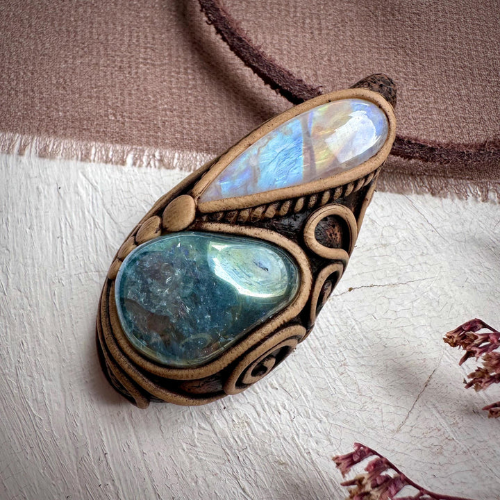 Aqua Aura Quartz and Rainbow Moonstone Necklace - FairyGardenGlow