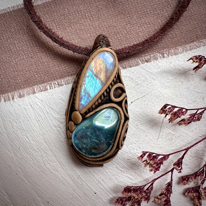 Aqua Aura Quartz and Rainbow Moonstone Necklace - FairyGardenGlow