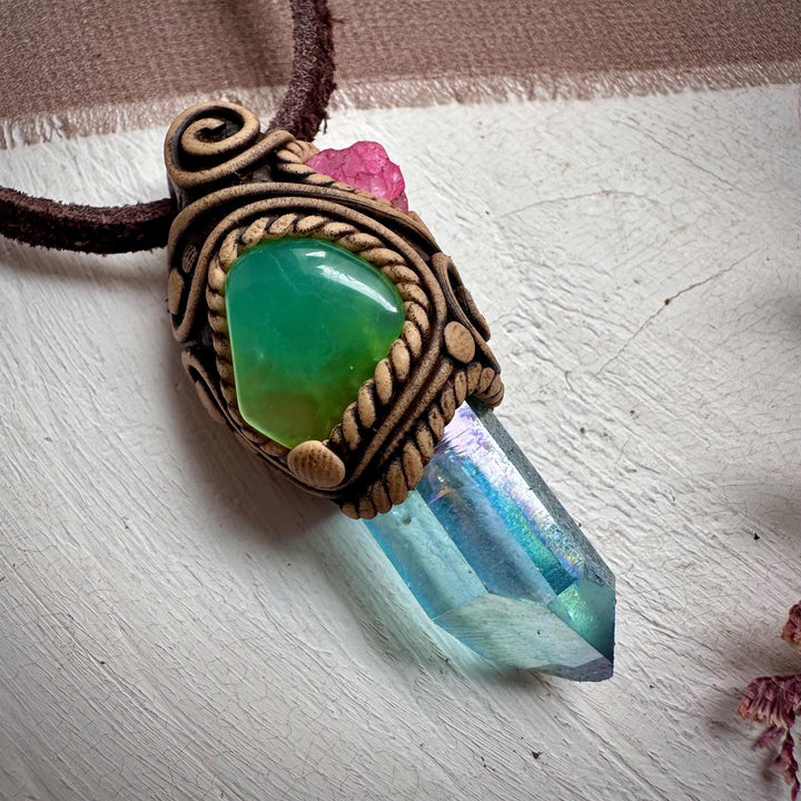 Aqua Aura Quartz Chrysoprase and Raw Spinel Necklace - FairyGardenGlow