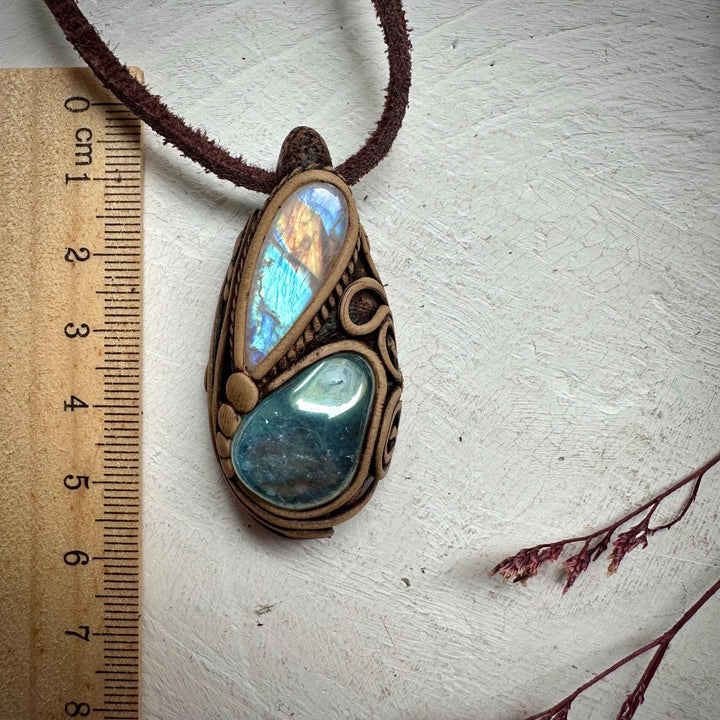 Aqua Aura Quartz and Rainbow Moonstone Necklace - FairyGardenGlow