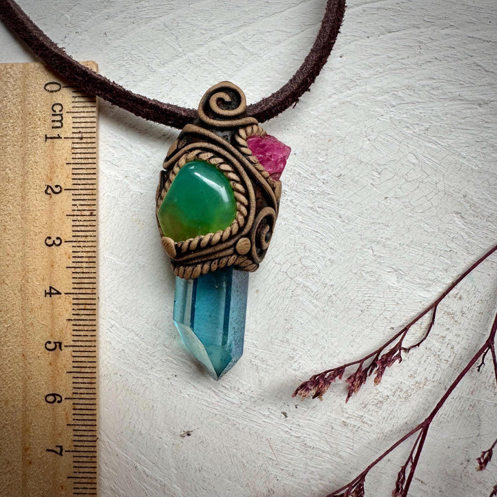 Aqua Aura Quartz Chrysoprase and Raw Spinel Necklace - FairyGardenGlow