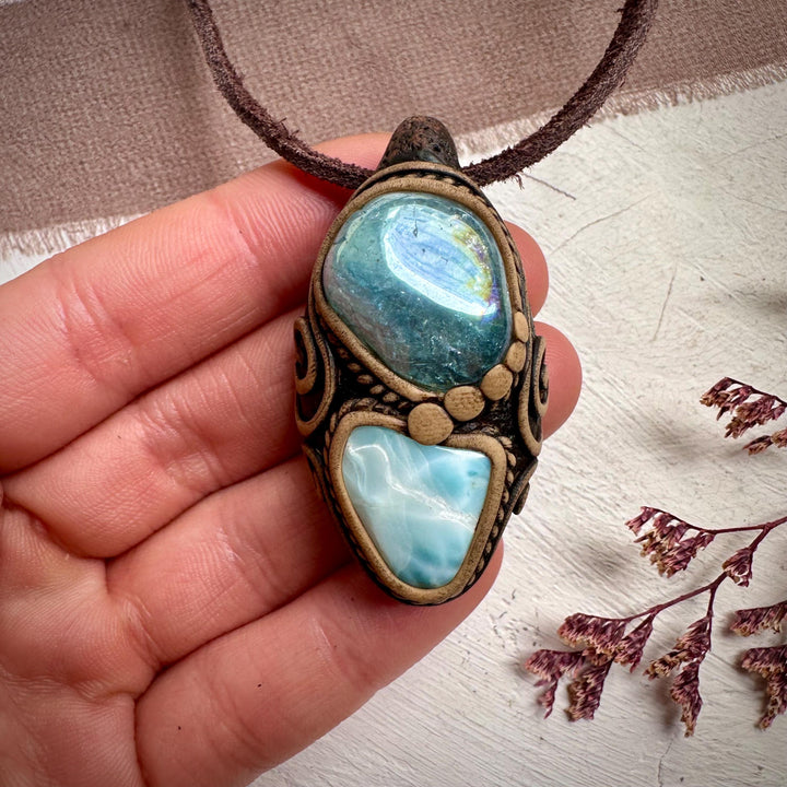 Aqua Aura Quartz and Larimar Necklace - FairyGardenGlow