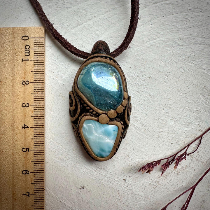Aqua Aura Quartz and Larimar Necklace - FairyGardenGlow