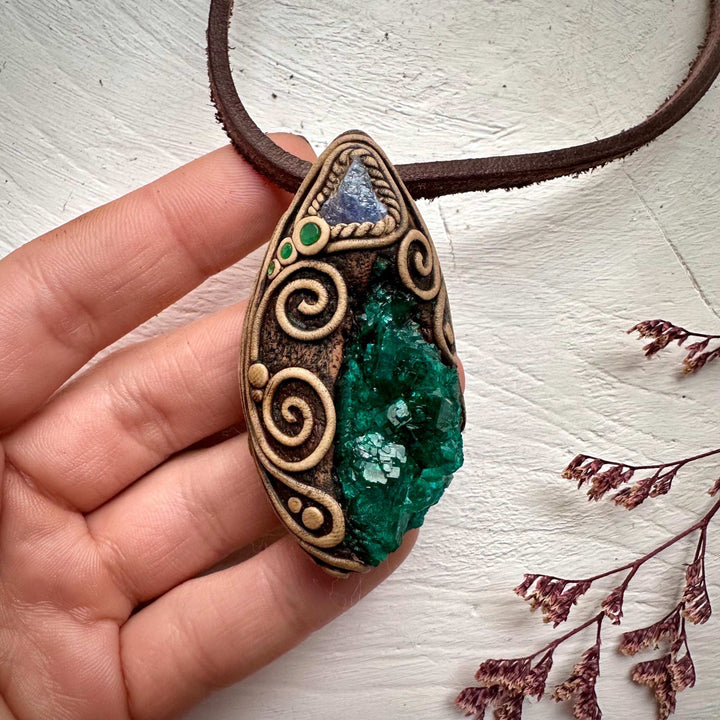Dioptase Tanzanite and Emerald Necklace - FairyGardenGlow