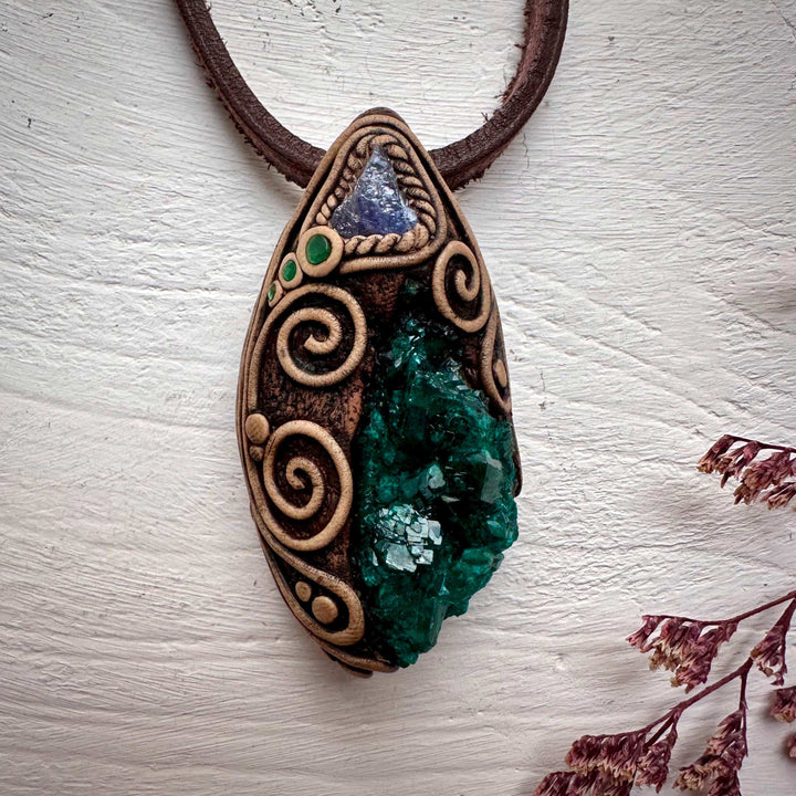 Dioptase Tanzanite and Emerald Necklace - FairyGardenGlow
