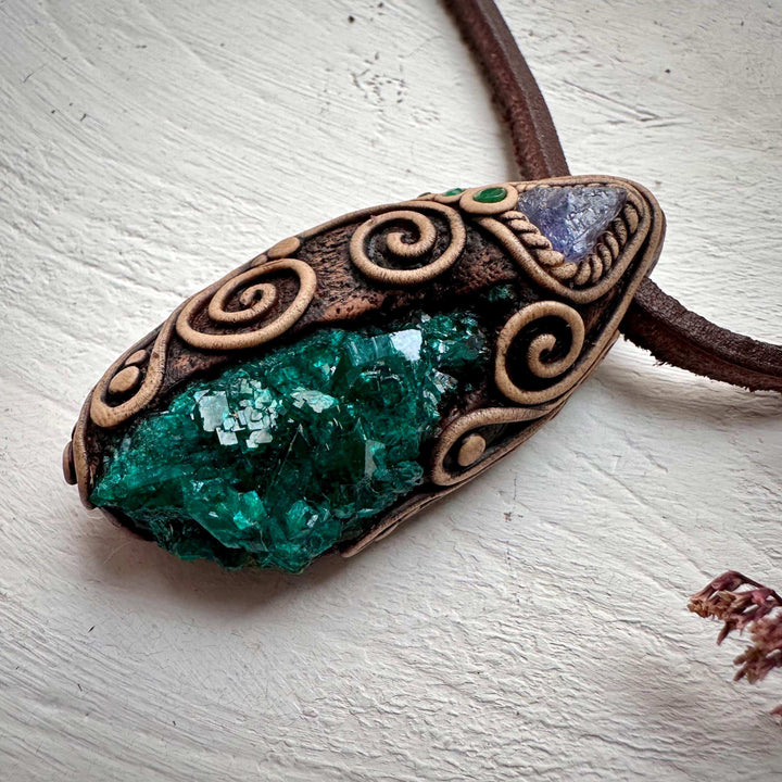 Dioptase Tanzanite and Emerald Necklace - FairyGardenGlow