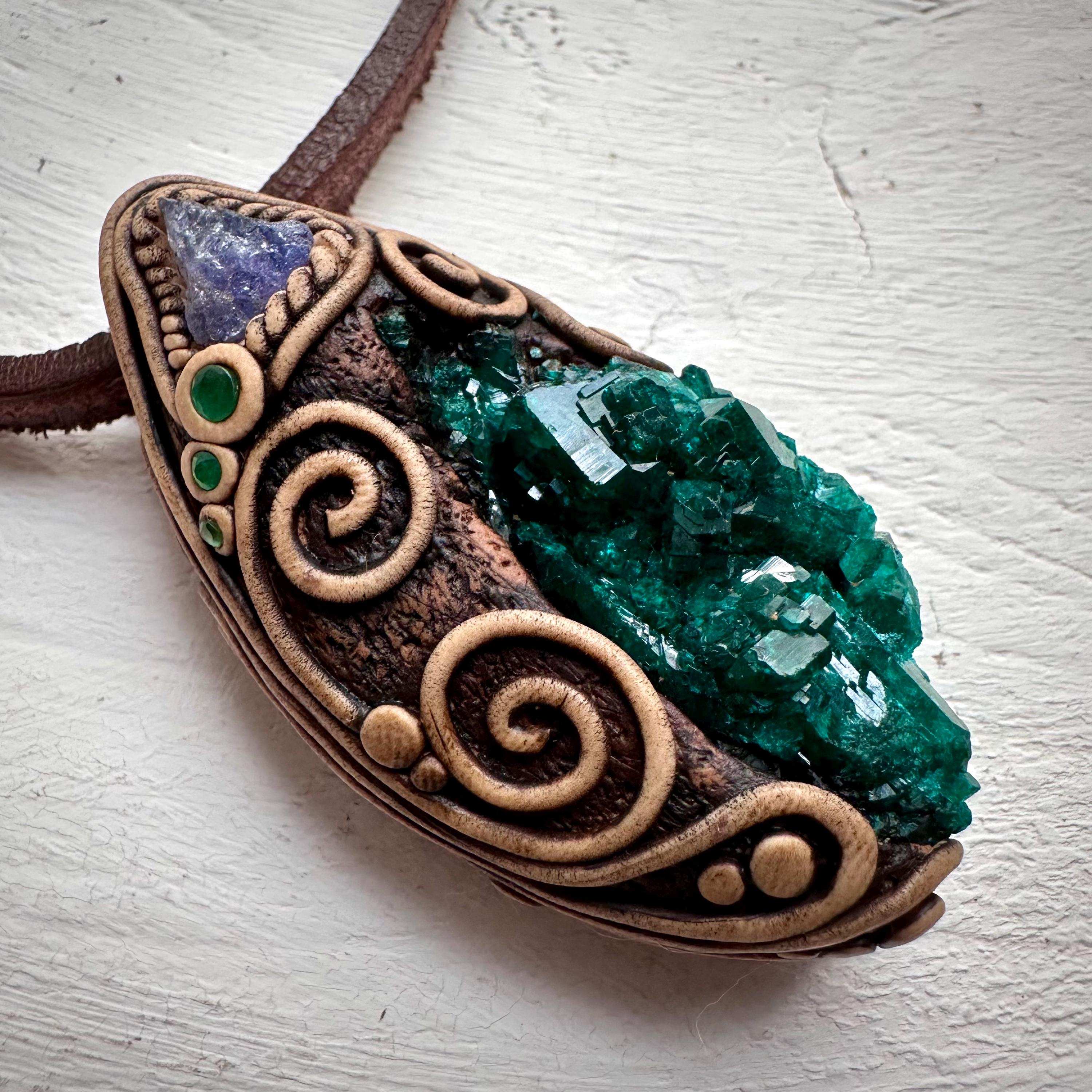 Dioptase Tanzanite and Emerald Necklace - FairyGardenGlow