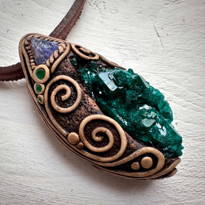 Dioptase Tanzanite and Emerald Necklace - FairyGardenGlow