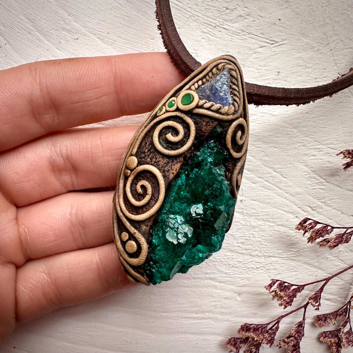 Dioptase Tanzanite and Emerald Necklace - FairyGardenGlow