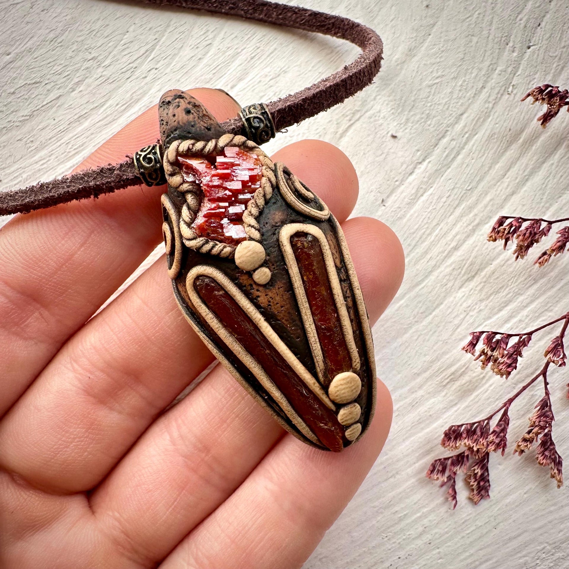 Orange Kyanite and Vanadinite Pendant Necklace - FairyGardenGlow