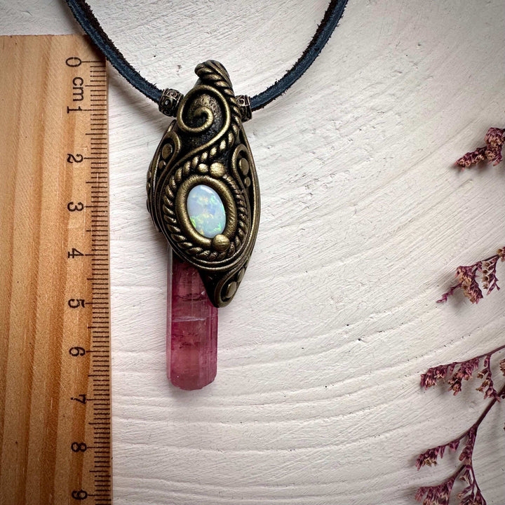 Pink Tourmaline and Australian Opal Necklace - FairyGardenGlow