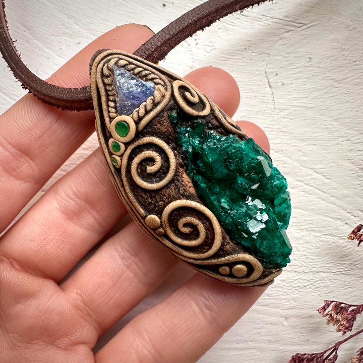 Dioptase Tanzanite and Emerald Necklace - FairyGardenGlow