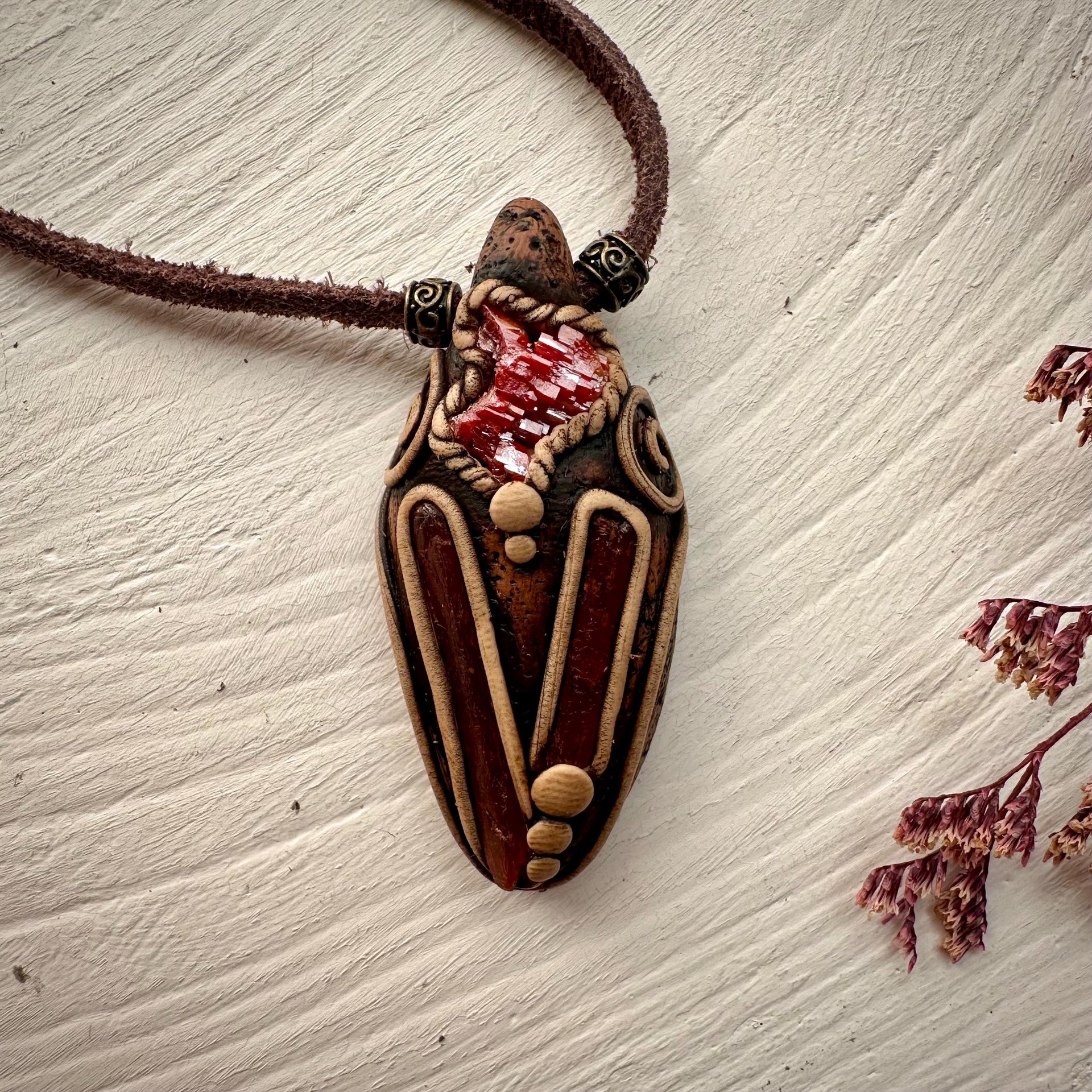 Orange Kyanite and Vanadinite Pendant Necklace - FairyGardenGlow