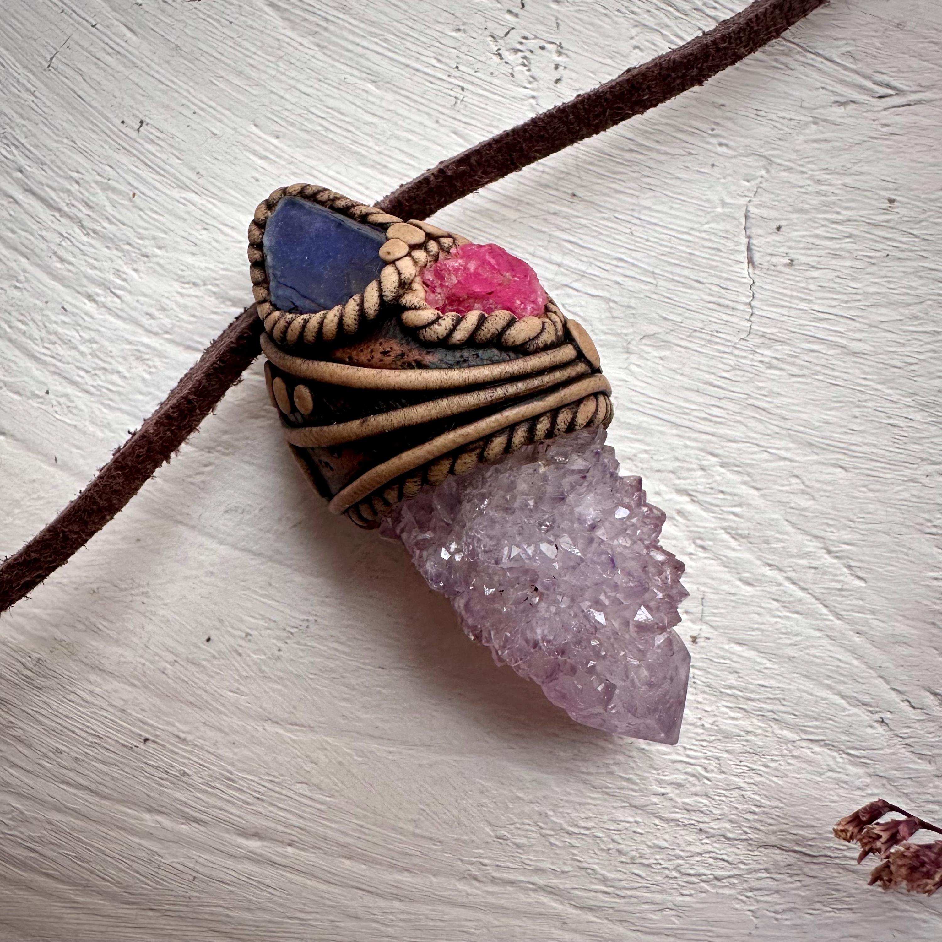 Spirit Quartz Tanzanite and Spinel Necklace - FairyGardenGlow