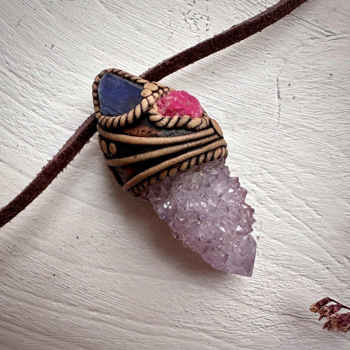 Spirit Quartz Tanzanite and Spinel Necklace - FairyGardenGlow