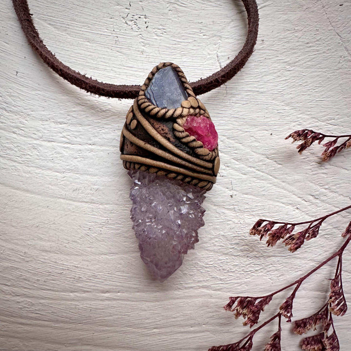 Spirit Quartz Tanzanite and Spinel Necklace - FairyGardenGlow