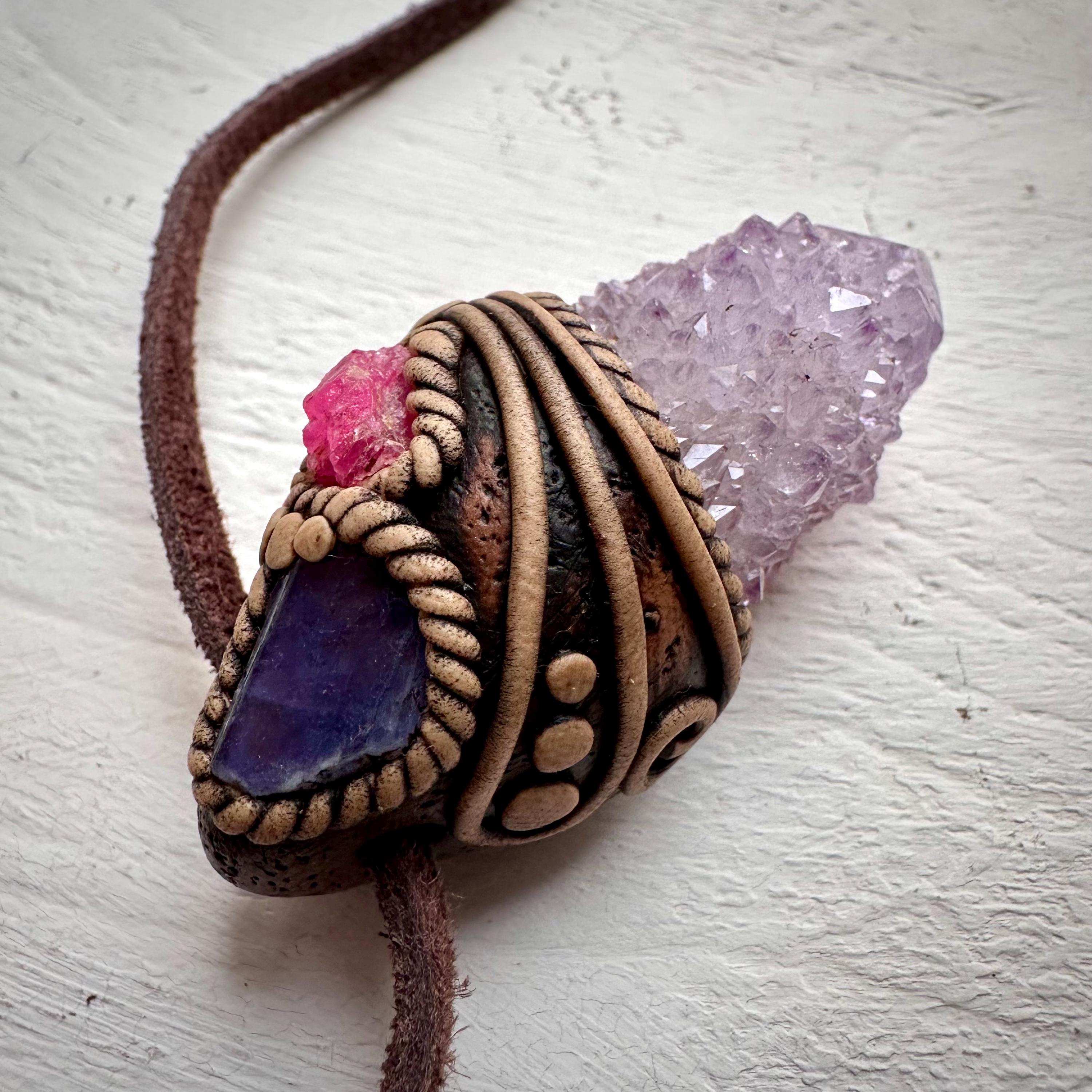 Spirit Quartz Tanzanite and Spinel Necklace - FairyGardenGlow
