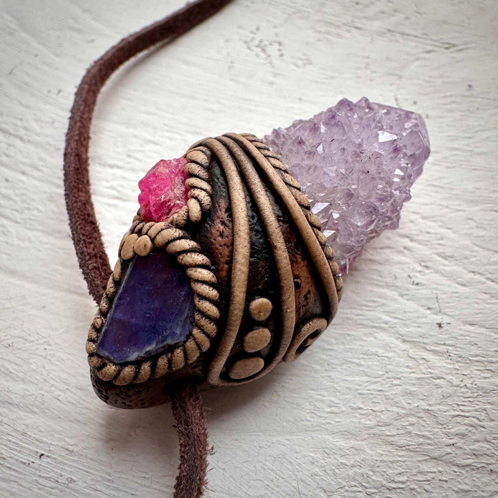 Spirit Quartz Tanzanite and Spinel Necklace - FairyGardenGlow