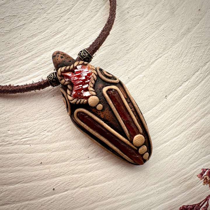 Orange Kyanite and Vanadinite Pendant Necklace - FairyGardenGlow