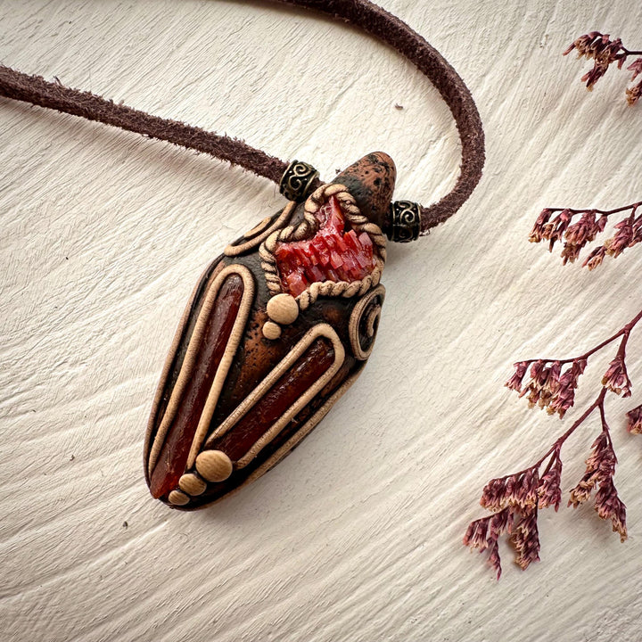 Orange Kyanite and Vanadinite Pendant Necklace - FairyGardenGlow